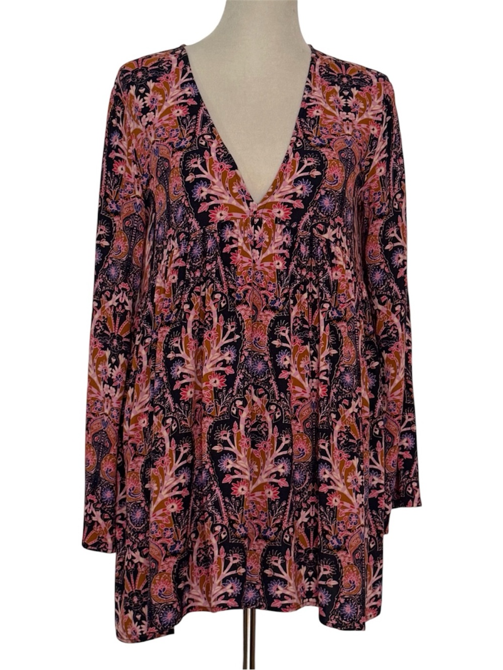 Free People Bella Printed Floral Paisley Tunic Top Boho Medium Women’s